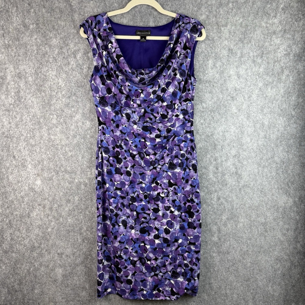 Connected Apparel Women's‎ 10 Purple Floral Cowl Neck Sheath Midi Dress Fairy